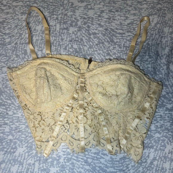 Haute Monde Other - Haute Monde Cream Lace Bustier Corset Crop Top Zip  Vintage Romantic Lingerie